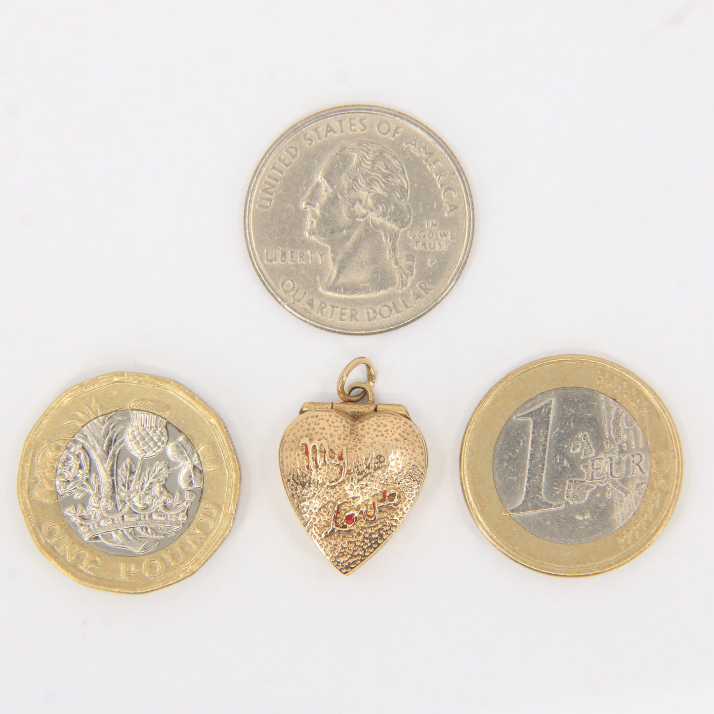 Vintage 9ct Hallmarked Gold Heart Charm – CZ Ring "My Love" Box