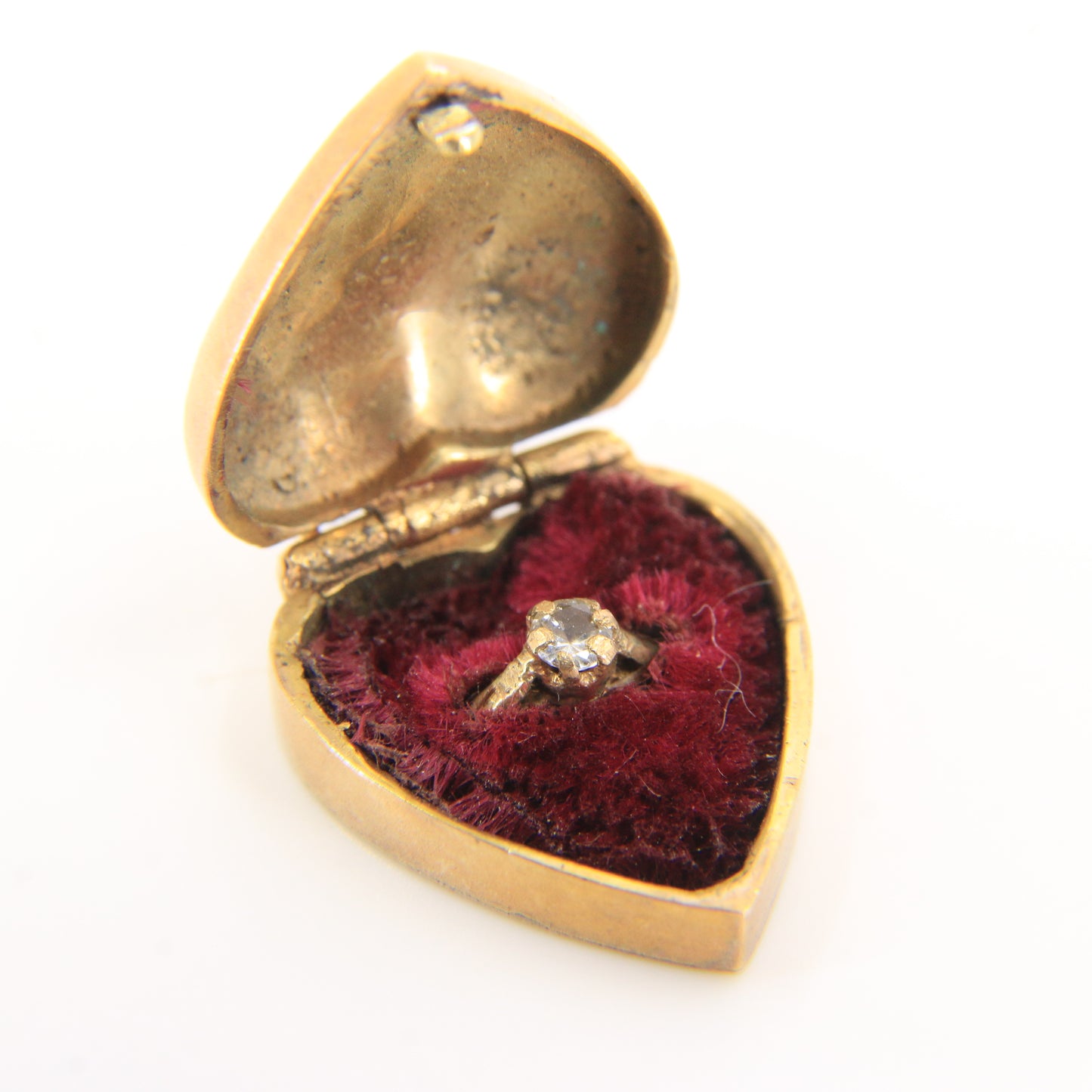 Vintage 9ct Hallmarked Gold Heart Charm – CZ Ring "My Love" Box