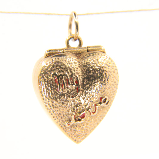 Vintage 9ct Hallmarked Gold Heart Charm – CZ Ring "My Love" Box