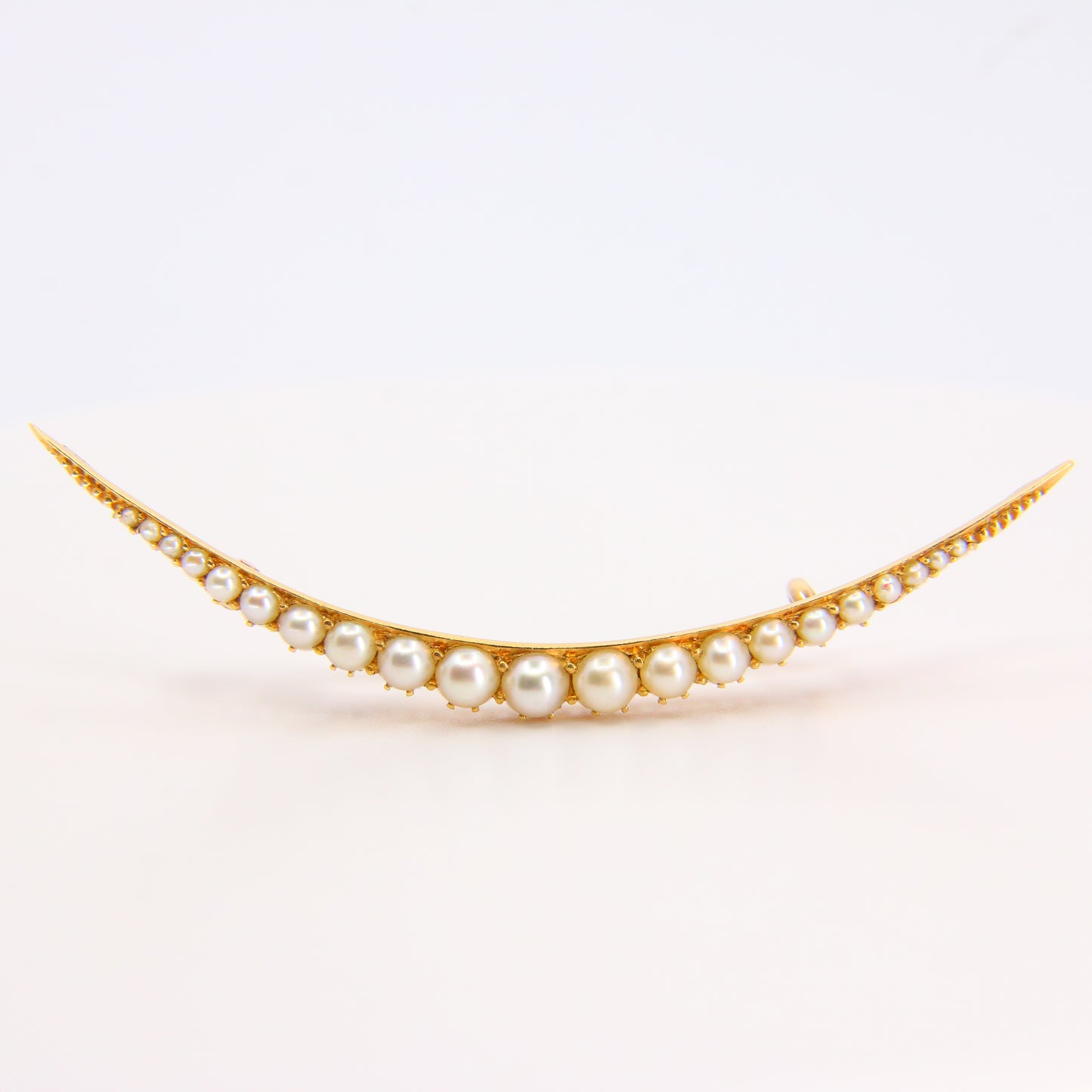 Antique 15ct Yellow Gold Crescent Split Pearl Brooch with 9ct Pin