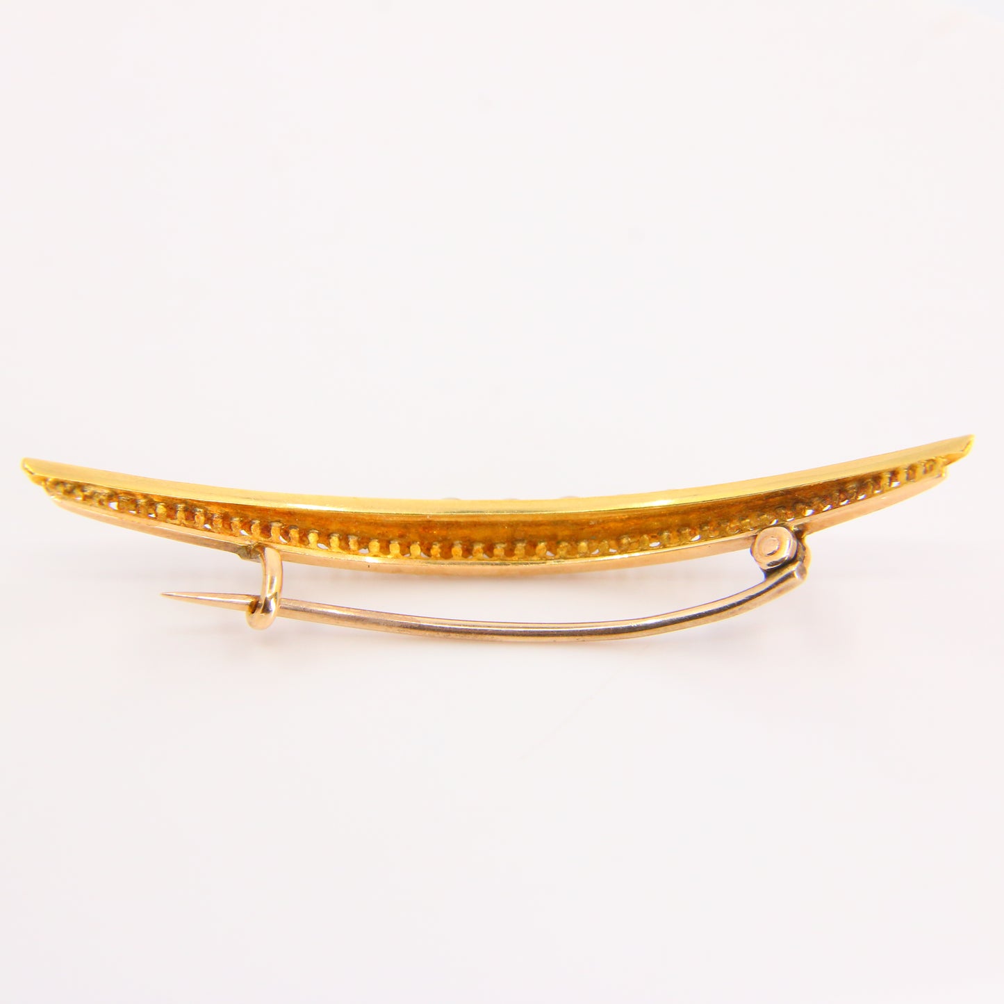 Antique 15ct Yellow Gold Crescent Split Pearl Brooch with 9ct Pin