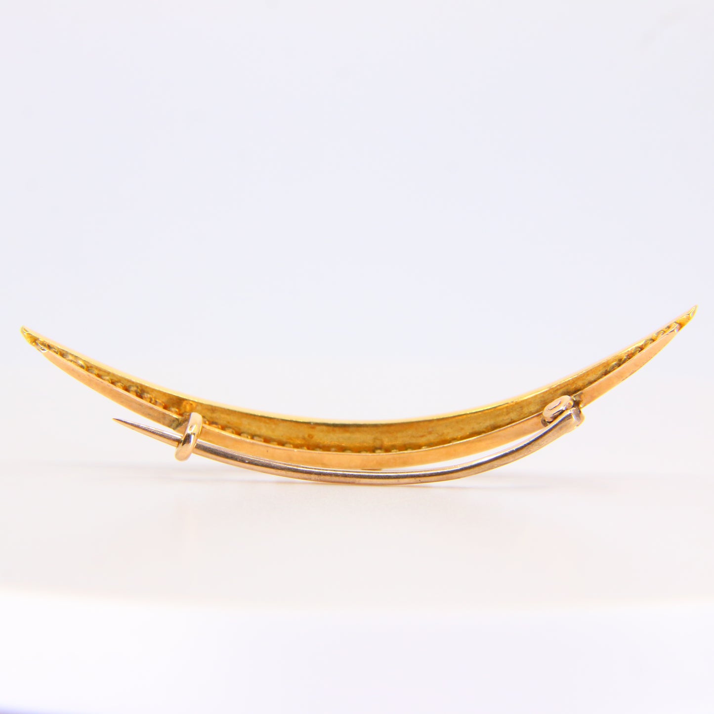 Antique 15ct Yellow Gold Crescent Split Pearl Brooch with 9ct Pin