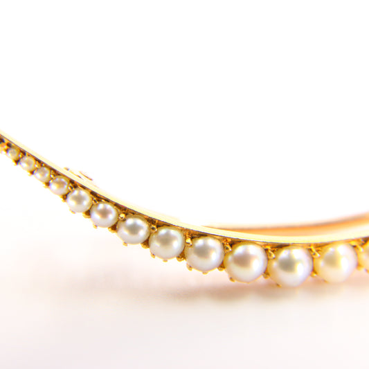 Antique 15ct Yellow Gold Crescent Split Pearl Brooch with 9ct Pin