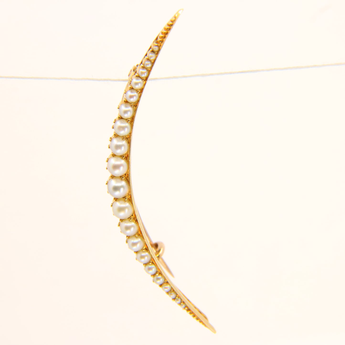 Antique 15ct Yellow Gold Crescent Split Pearl Brooch with 9ct Pin