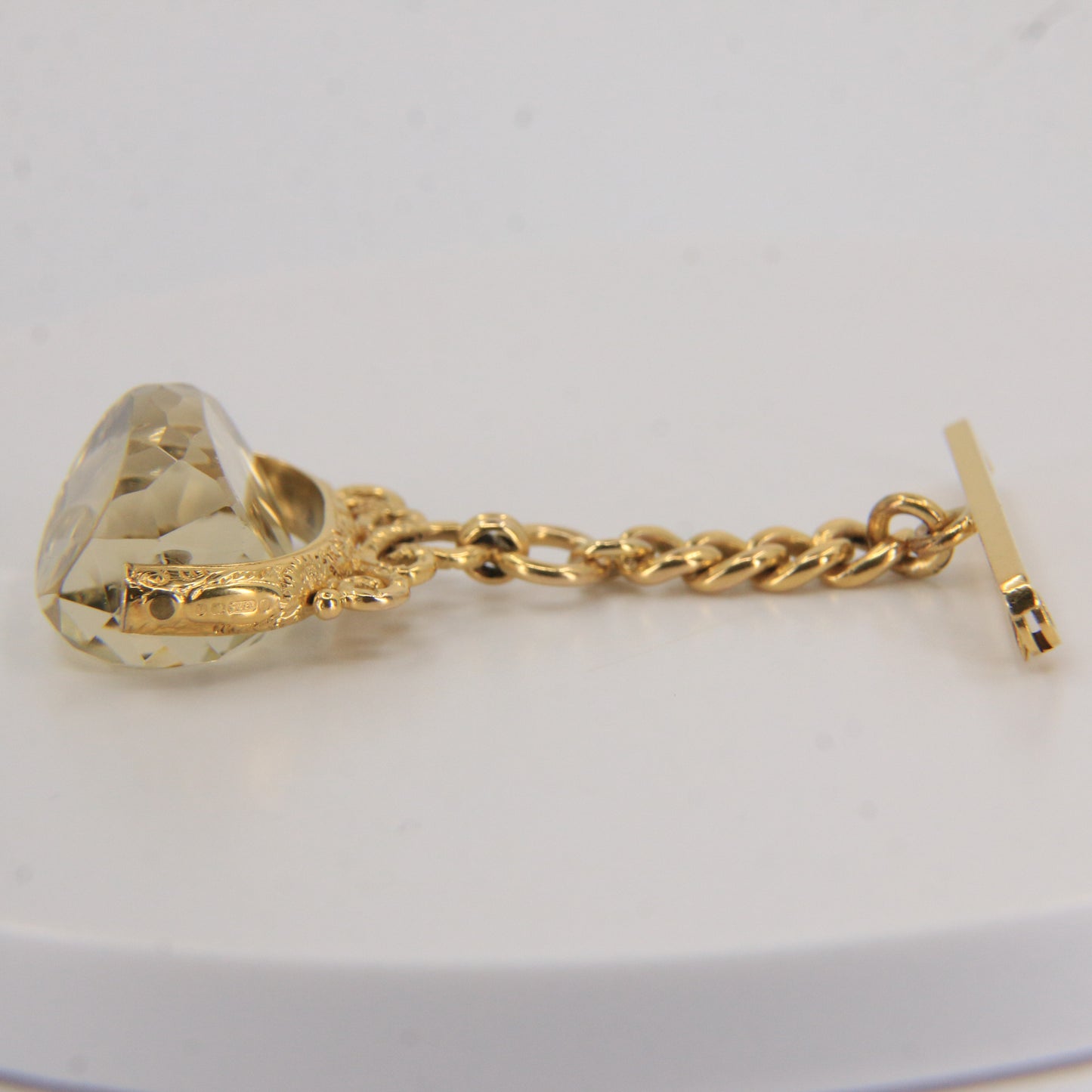 Antique 9ct Hallmarked Gold Spinner Fob – Citrine Brooch & Chain