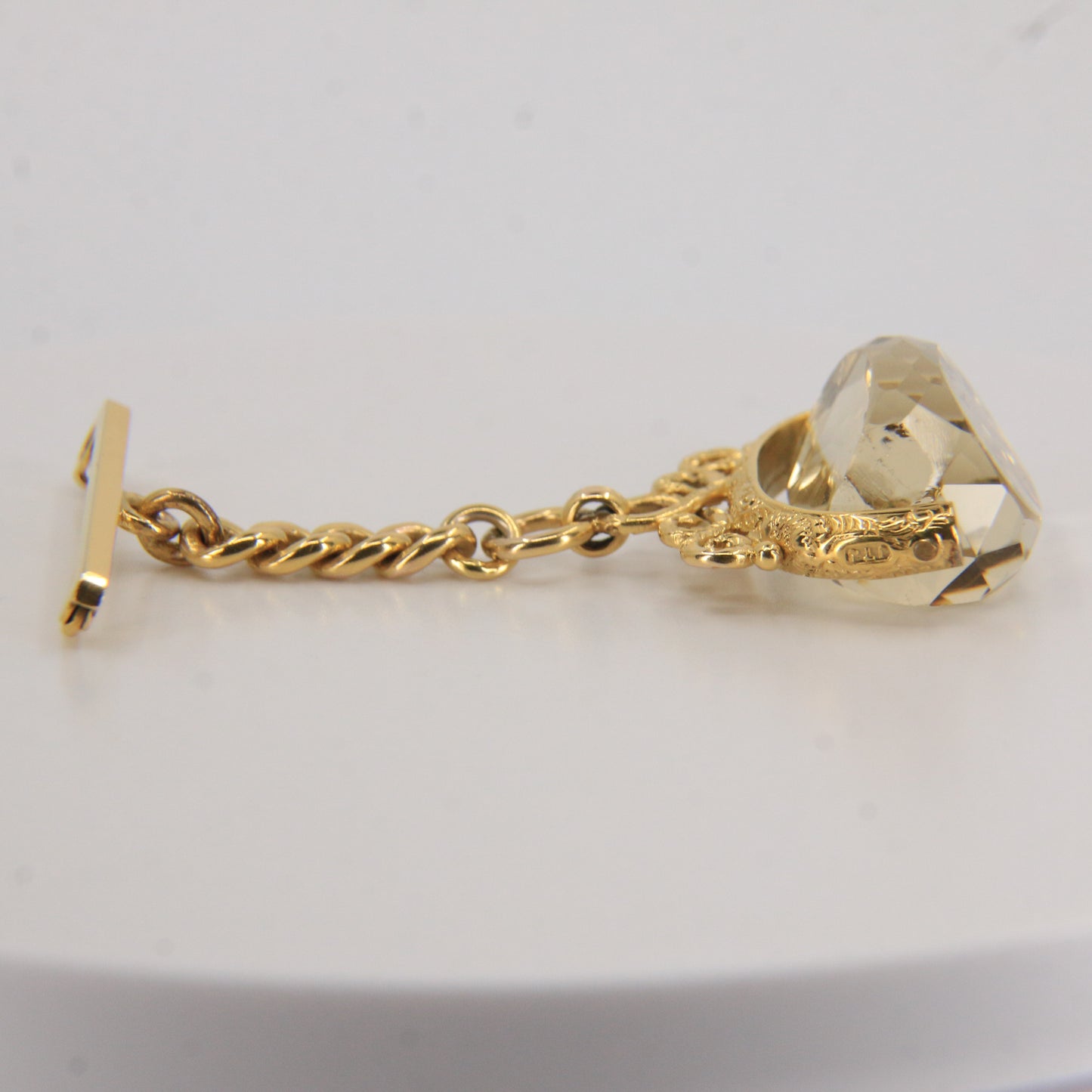 Antique 9ct Hallmarked Gold Spinner Fob – Citrine Brooch & Chain