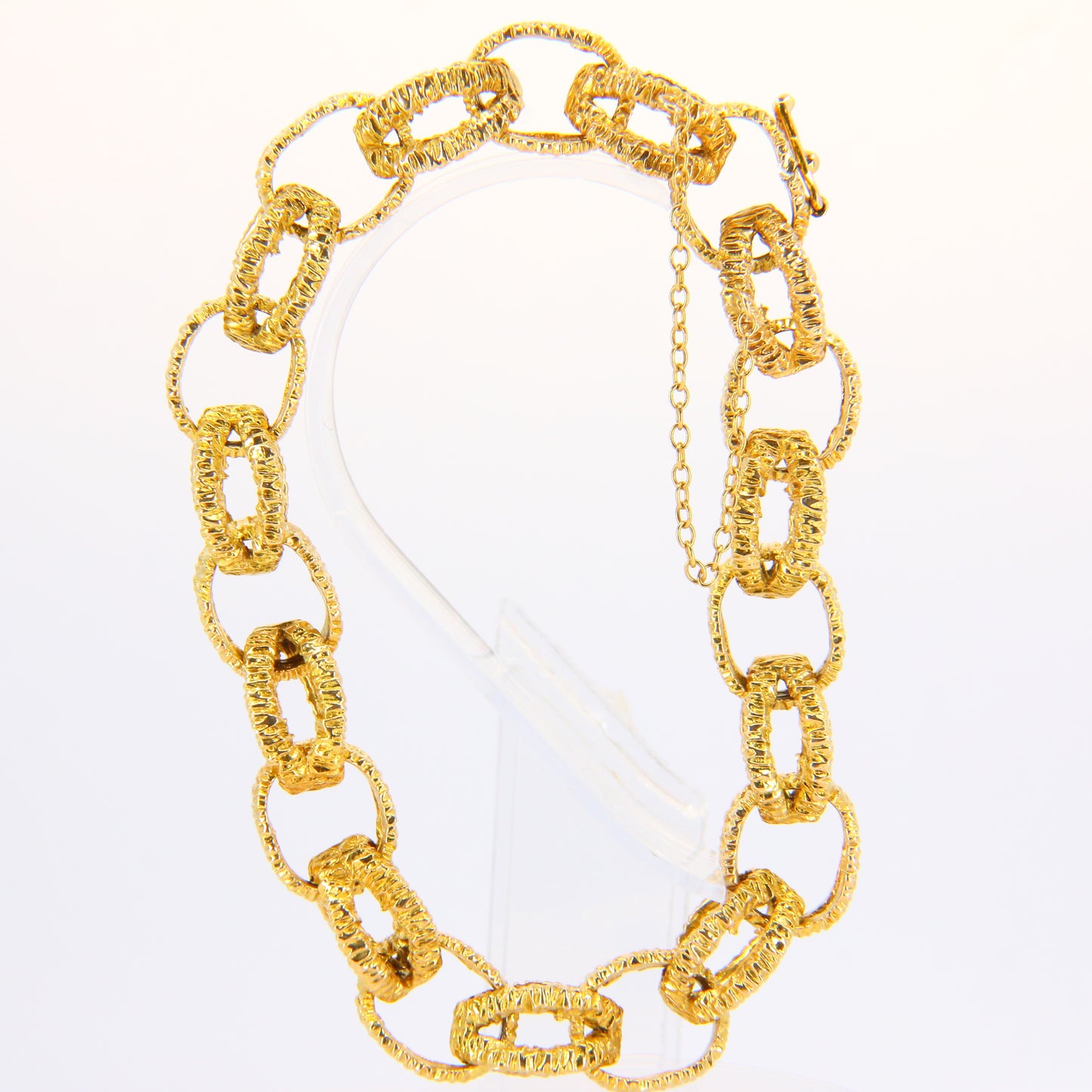 Vintage 1970s London 9ct Chain Link Bracelet Textured Yellow Gold Hallmarked Boxed