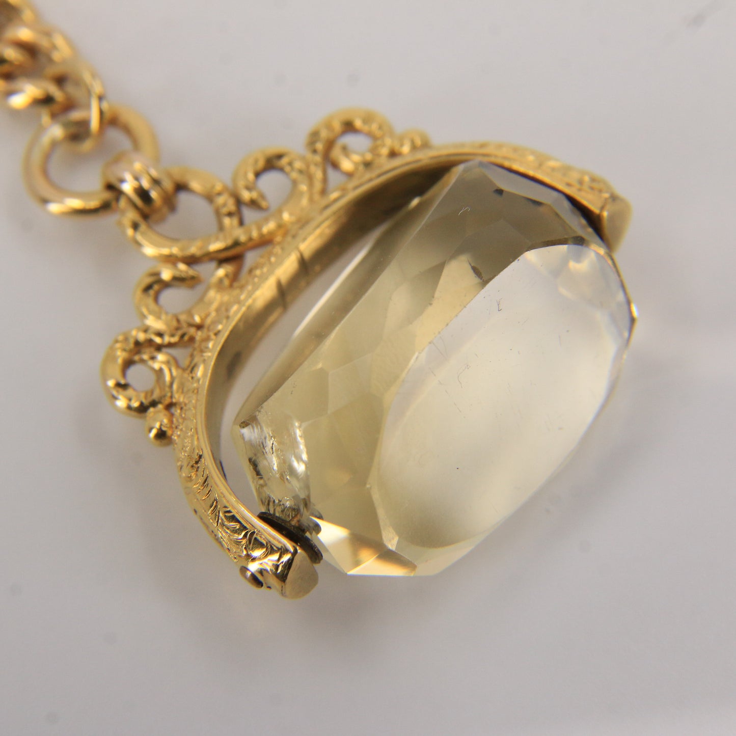 Antique 9ct Hallmarked Gold Spinner Fob – Citrine Brooch & Chain