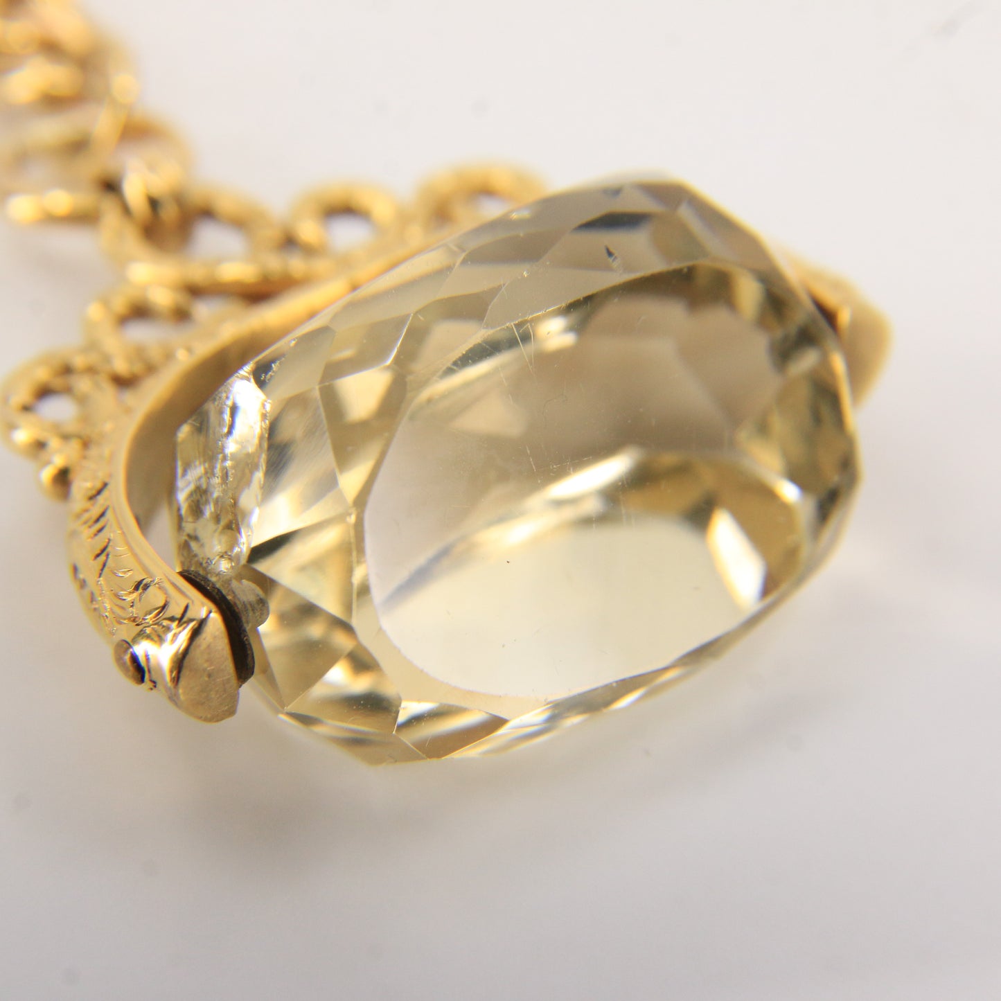 Antique 9ct Hallmarked Gold Spinner Fob – Citrine Brooch & Chain