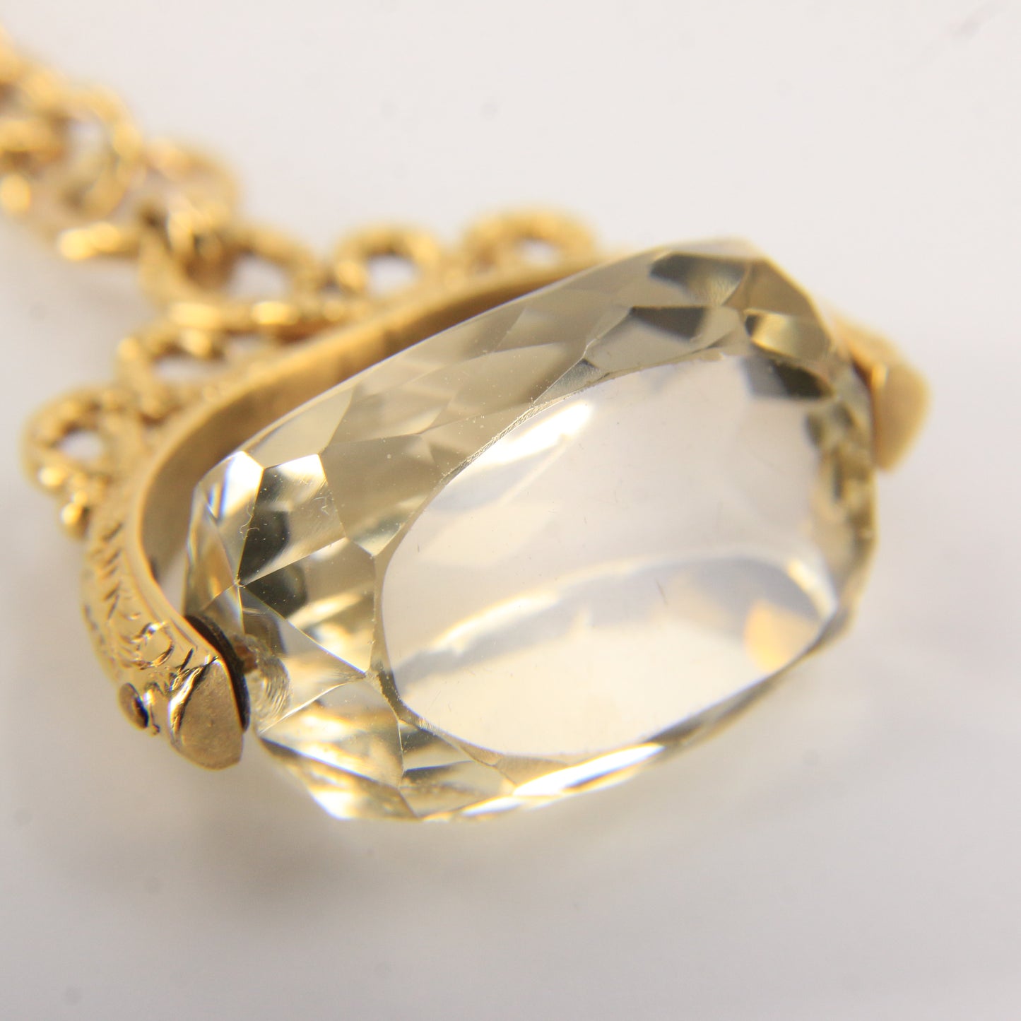 Antique 9ct Hallmarked Gold Spinner Fob – Citrine Brooch & Chain