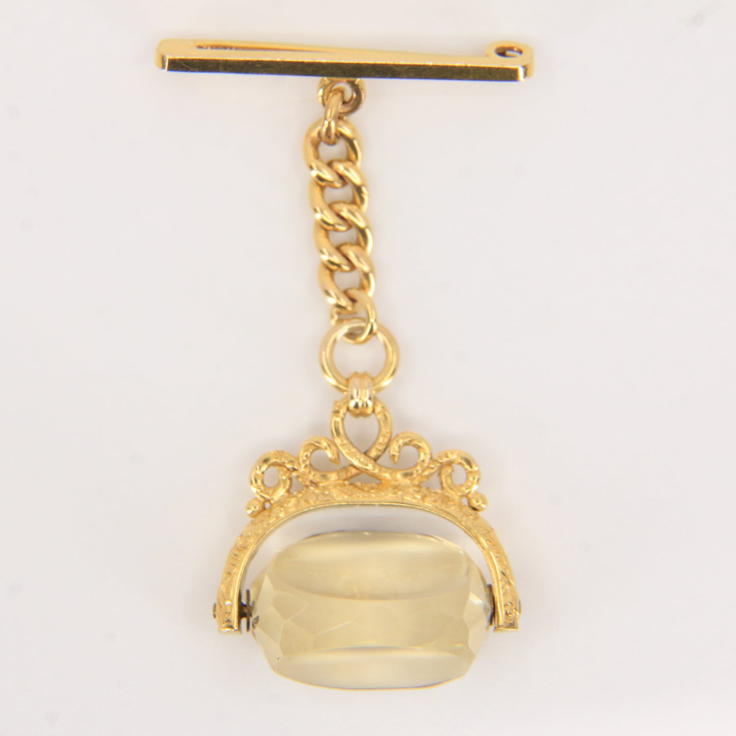 Antique 9ct Hallmarked Gold Spinner Fob – Citrine Brooch & Chain