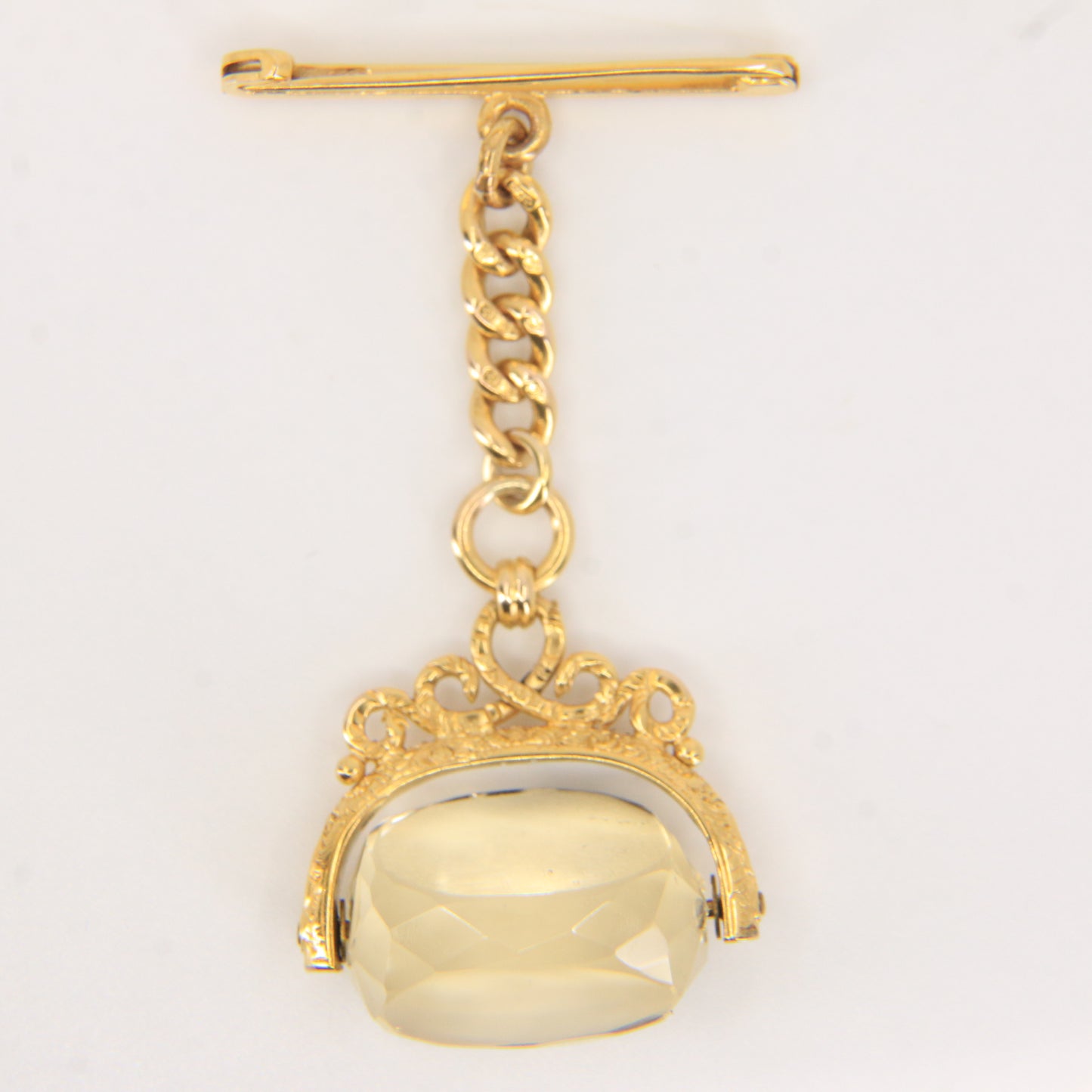 Antique 9ct Hallmarked Gold Spinner Fob – Citrine Brooch & Chain