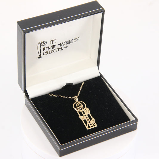 Vintage 9ct Hallmarked Yellow Gold Rennie Mackintosh Pendant Necklace 18 Inch Boxed Gift