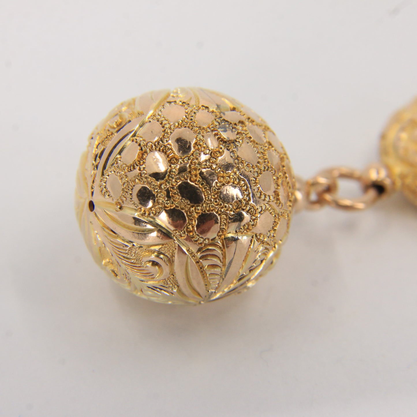 Antique 9ct Solid Gold Albertina Chain – 6" Floral Ball Fob Drop