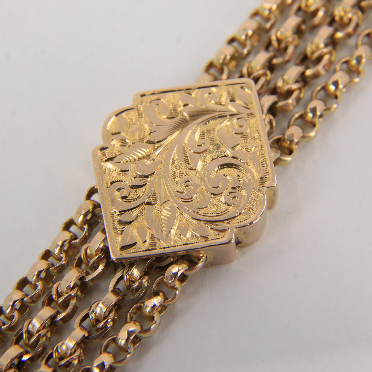 Antique 9ct Solid Gold Albertina Chain – 6" Floral Ball Fob Drop
