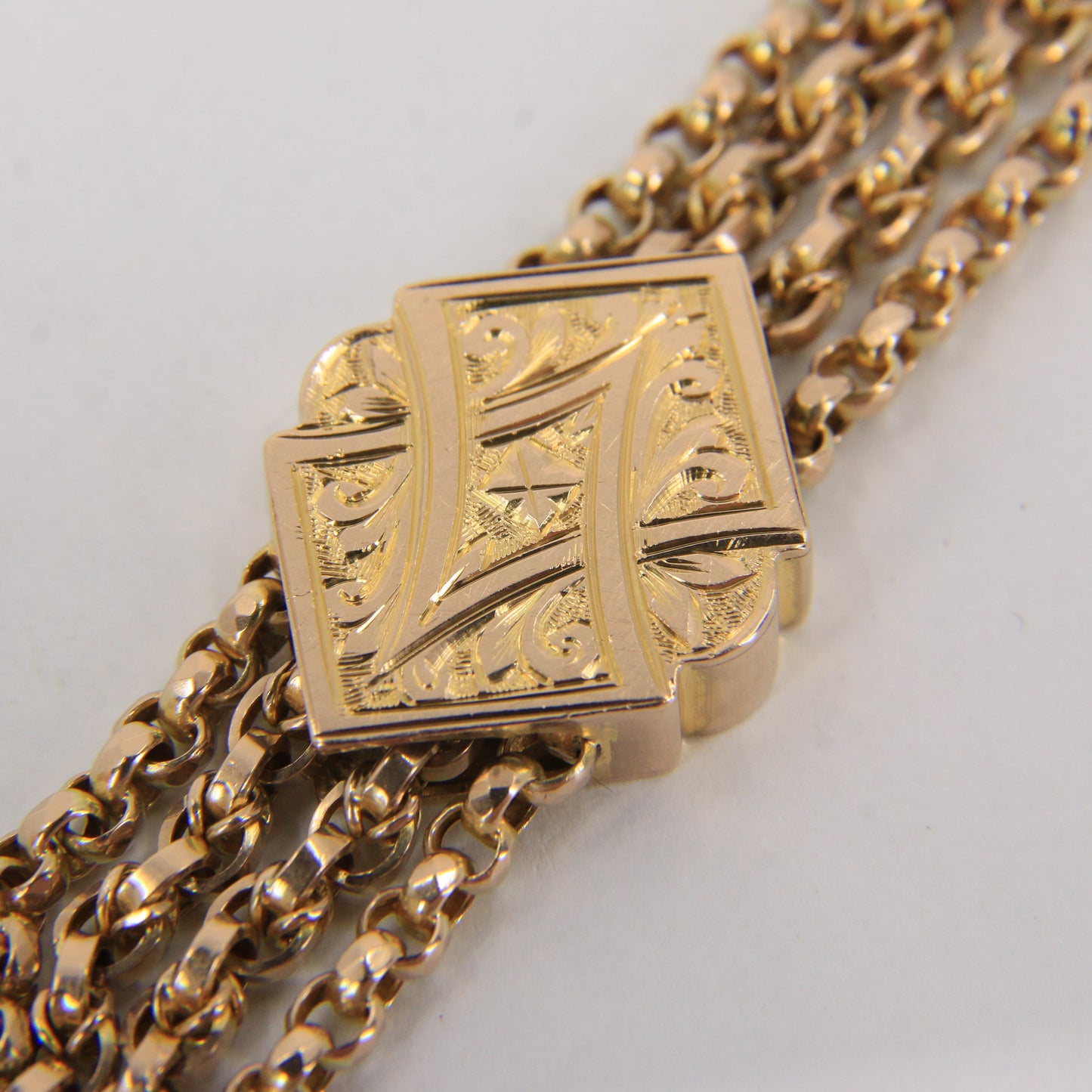 Antique 9ct Solid Gold Albertina Chain – 6" Floral Ball Fob Drop