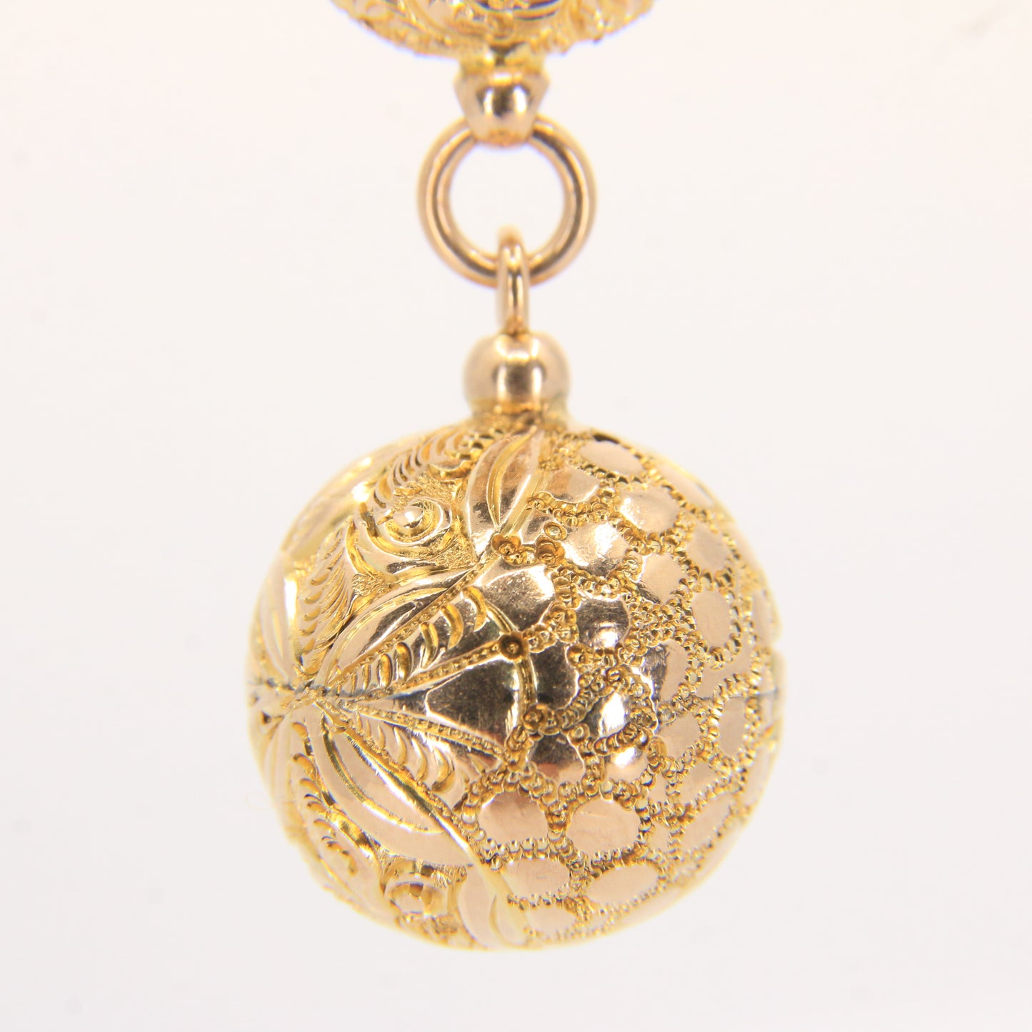 Antique 9ct Solid Gold Albertina Chain – 6" Floral Ball Fob Drop