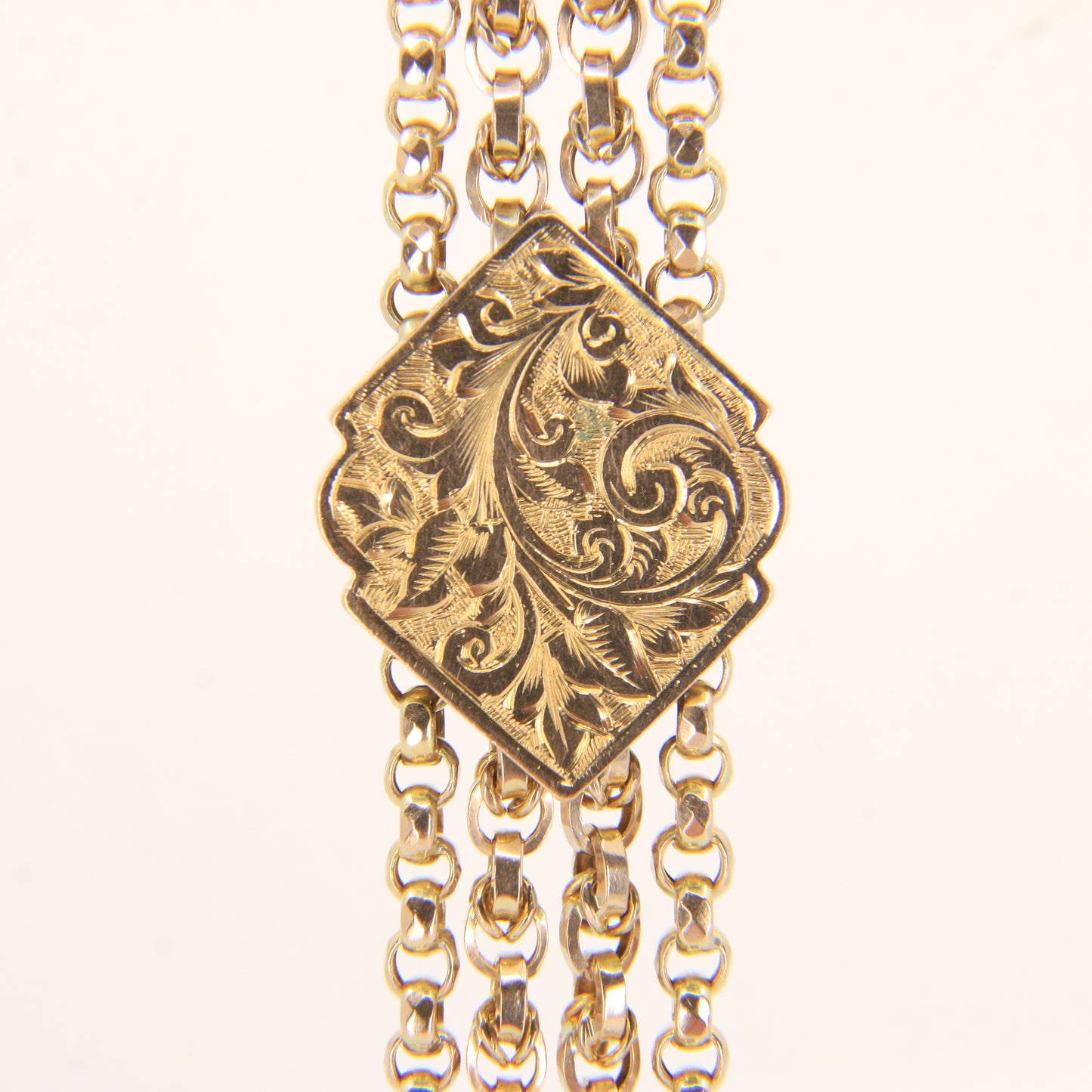 Antique 9ct Solid Gold Albertina Chain – 6" Floral Ball Fob Drop