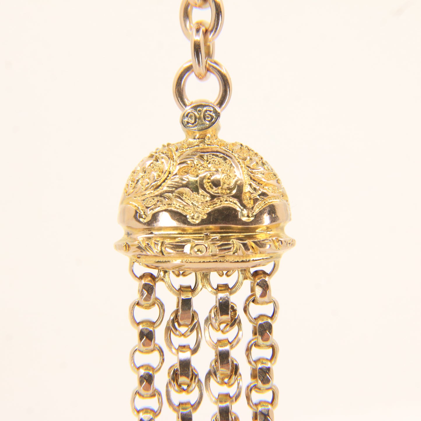Antique 9ct Solid Gold Albertina Chain – 6" Floral Ball Fob Drop