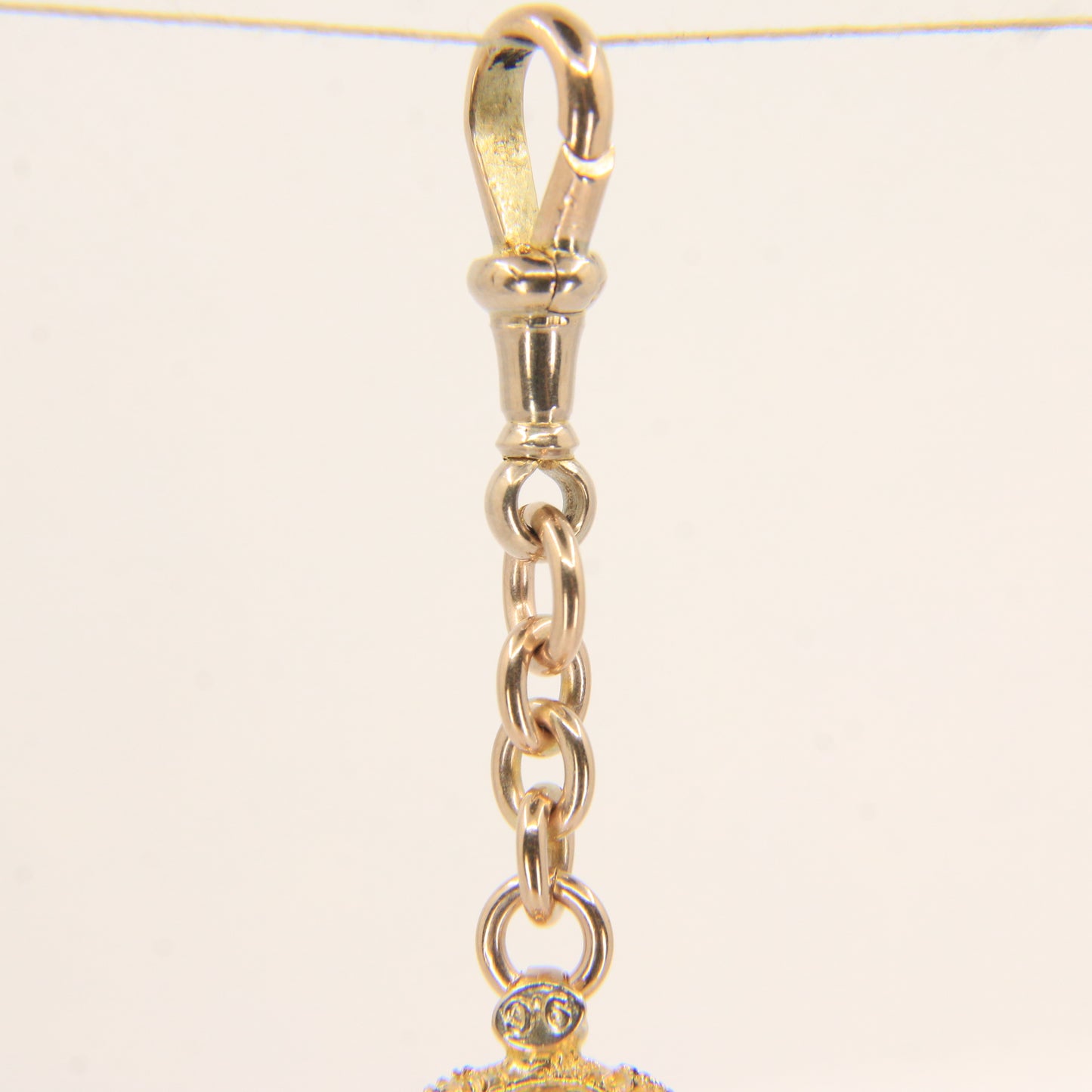 Antique 9ct Solid Gold Albertina Chain – 6" Floral Ball Fob Drop