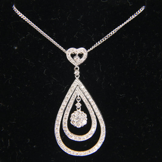 Vintage 18ct Hallmarked White Gold Diamond 18 Inch Drop Pendant Necklace Boxed