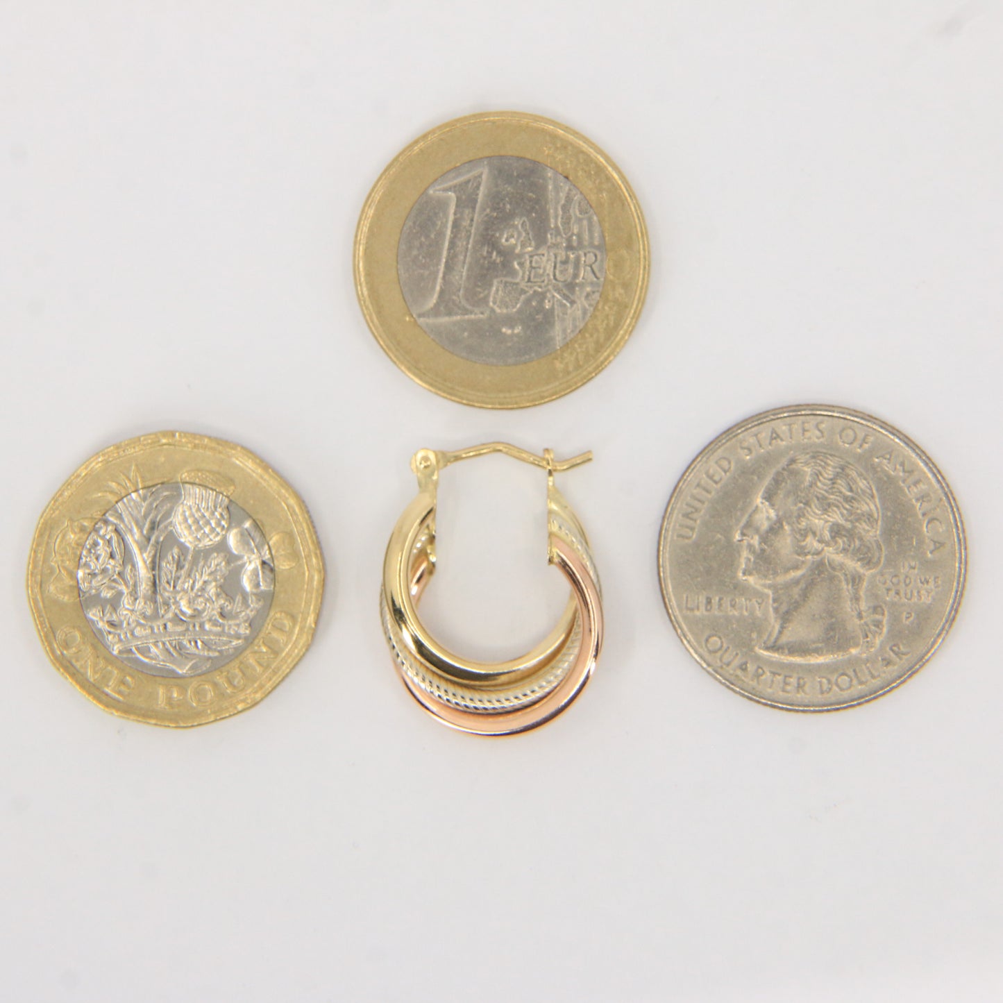 Vintage 9ct Gold Russian Style 3 Tone Hoop Earrings Hallmarked