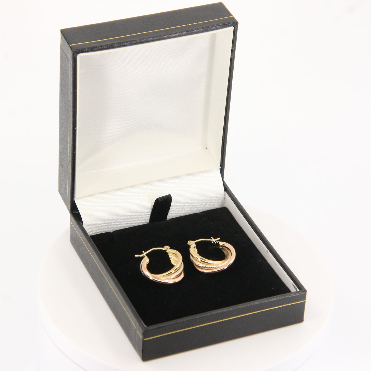Vintage 9ct Gold Russian Style 3 Tone Hoop Earrings Hallmarked