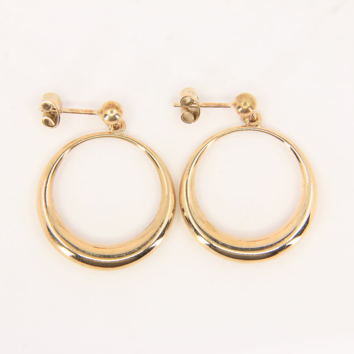 Vintage 9ct Gold Hoop Drop Earrings Hallmarked Crescent Circle Boxed Gift