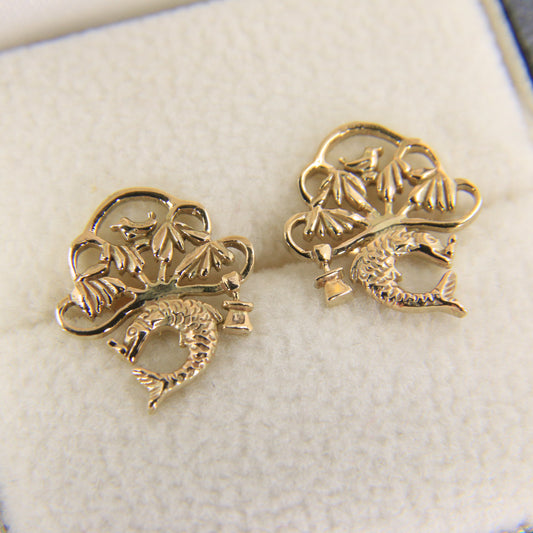 Vintage 9ct Yellow Gold St Mungo Glasgow Stud Earrings Scottish Heritage Gift