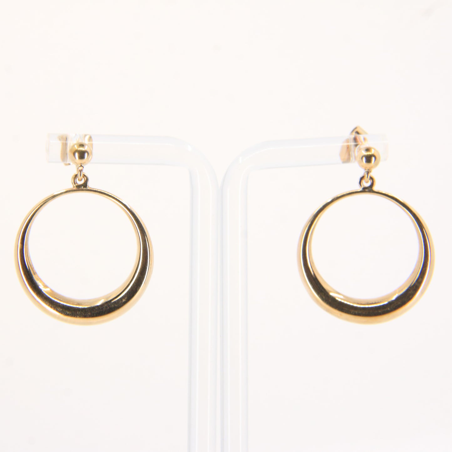 Vintage 9ct Gold Hoop Drop Earrings Hallmarked Crescent Circle Boxed Gift