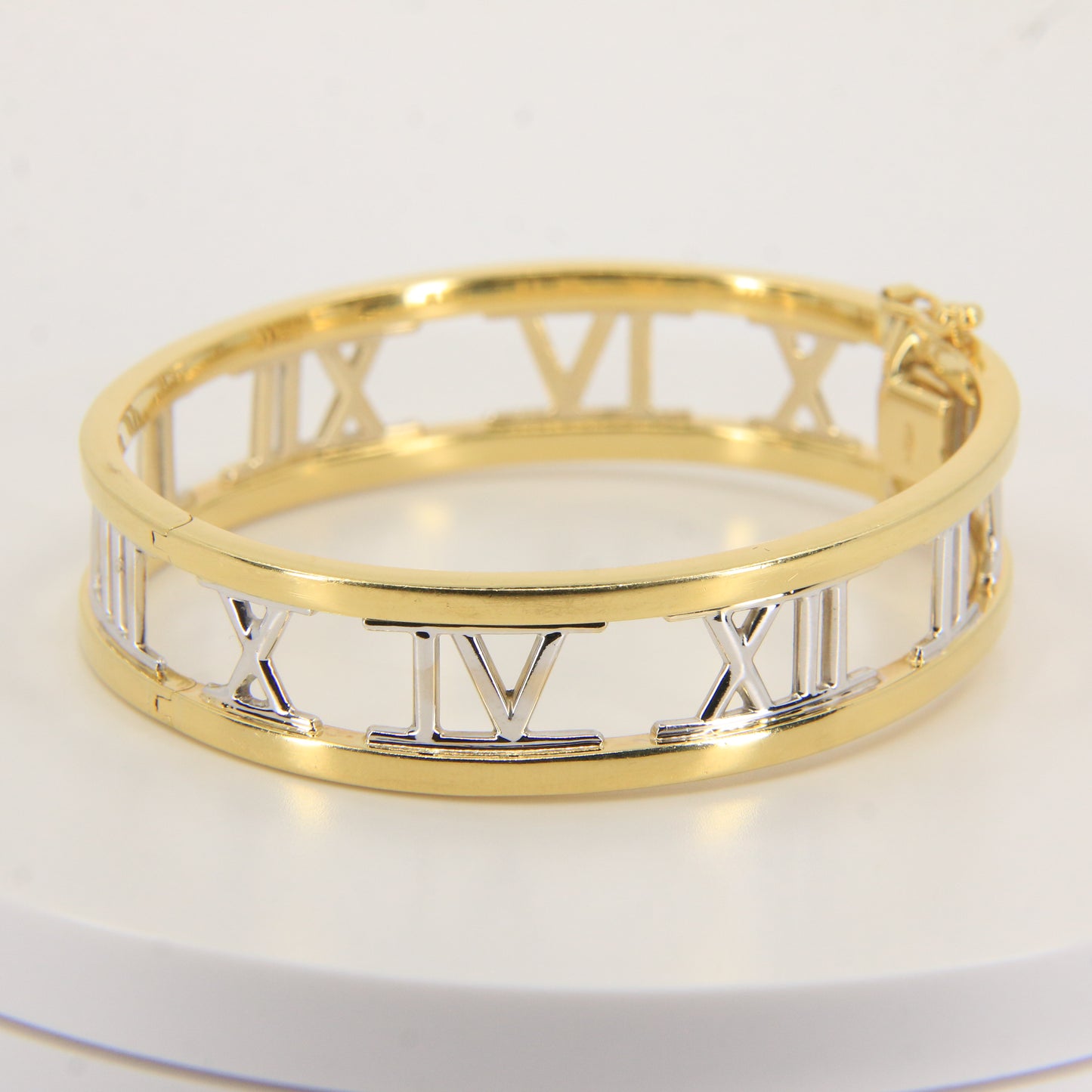 Vintage Italian 18ct Gold Atlas Roman Numeral Hinged Bangle Gift