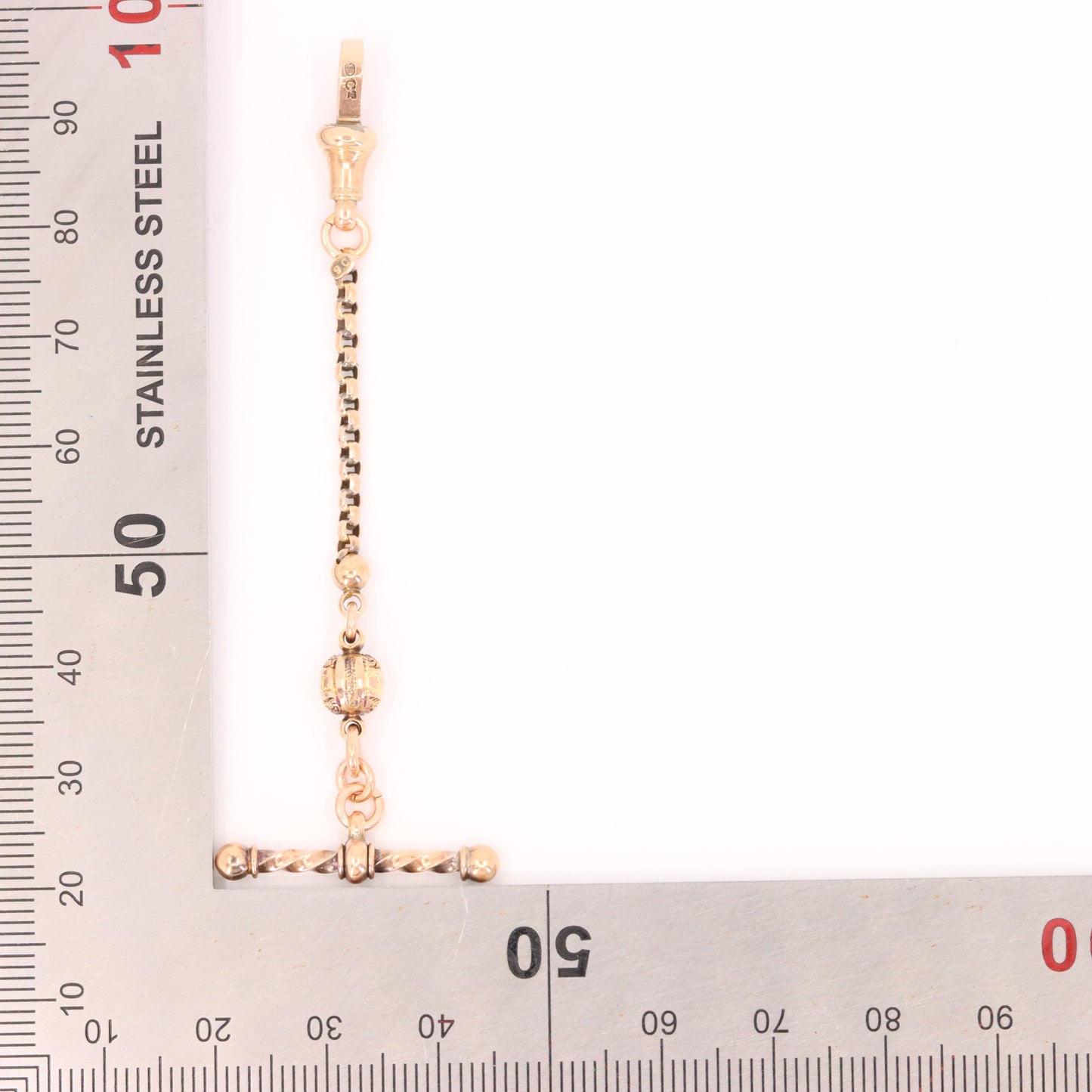 Antique 9ct Rose Gold 3 Inch Albertina Chain Extension T Bar Dog Clip