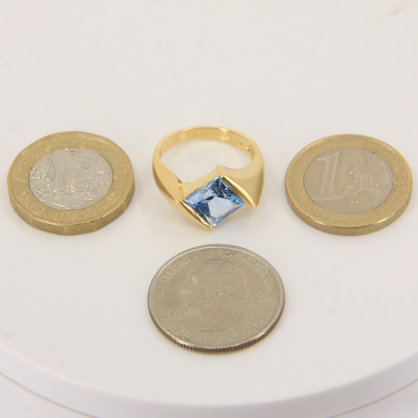 Vintage 18ct Danish Gold Aquamarine Statement Ring UK N Boxed