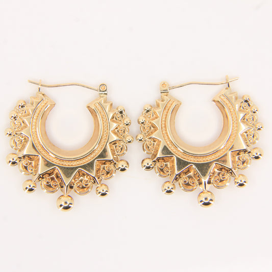 Vintage 9ct Hallmarked Yellow Gold Decorative Ornate Hoop Earrings Boxed