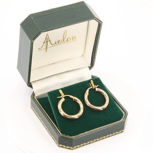 Vintage 9ct Yellow Gold Unoaerre Italian Hoop Earrings Classic Designer Boxed