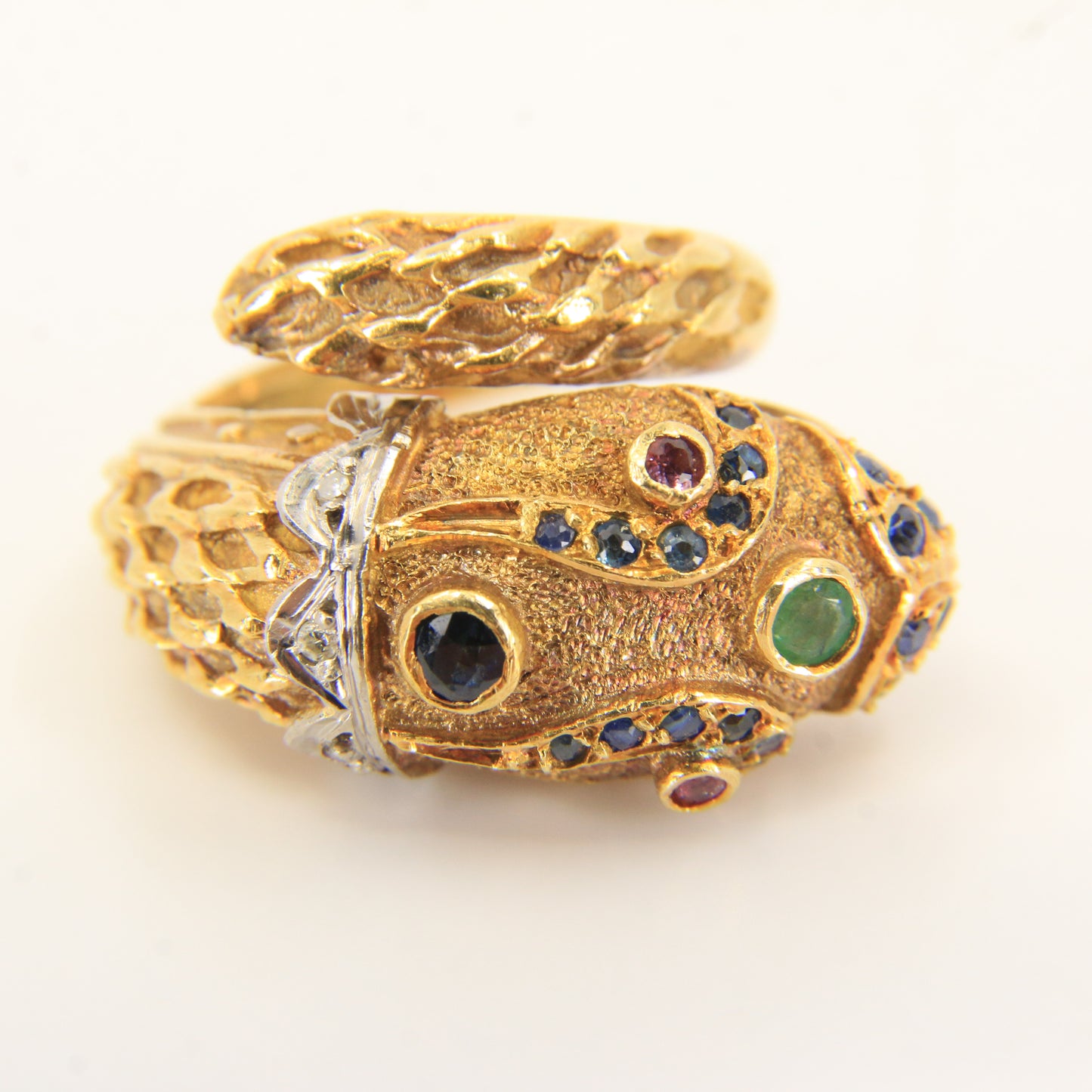 Vintage 18k Gold Snake Ring Emerald Topaz Diamond Coiled Serpent Gift