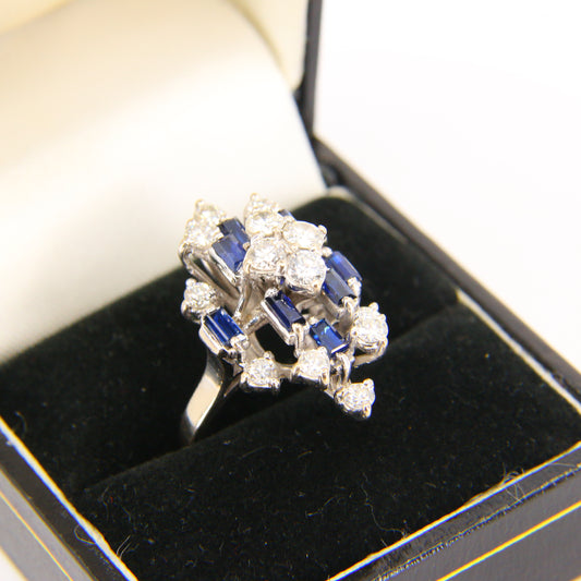Vintage 18ct White Gold Hallmarked Sapphire and Diamond Dress Ring UK size J/K Boxed