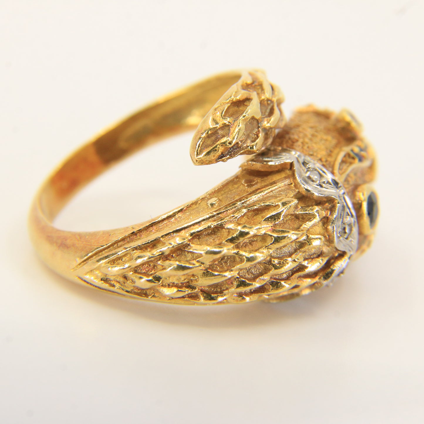 Vintage 18k Gold Snake Ring Emerald Topaz Diamond Coiled Serpent Gift