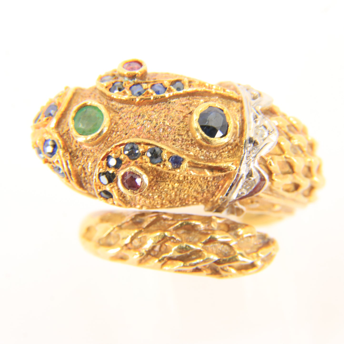 Vintage 18k Gold Snake Ring Emerald Topaz Diamond Coiled Serpent Gift