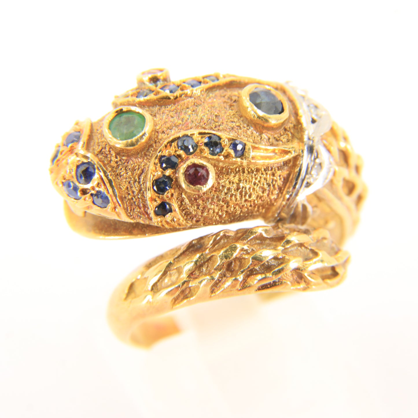Vintage 18k Gold Snake Ring Emerald Topaz Diamond Coiled Serpent Gift