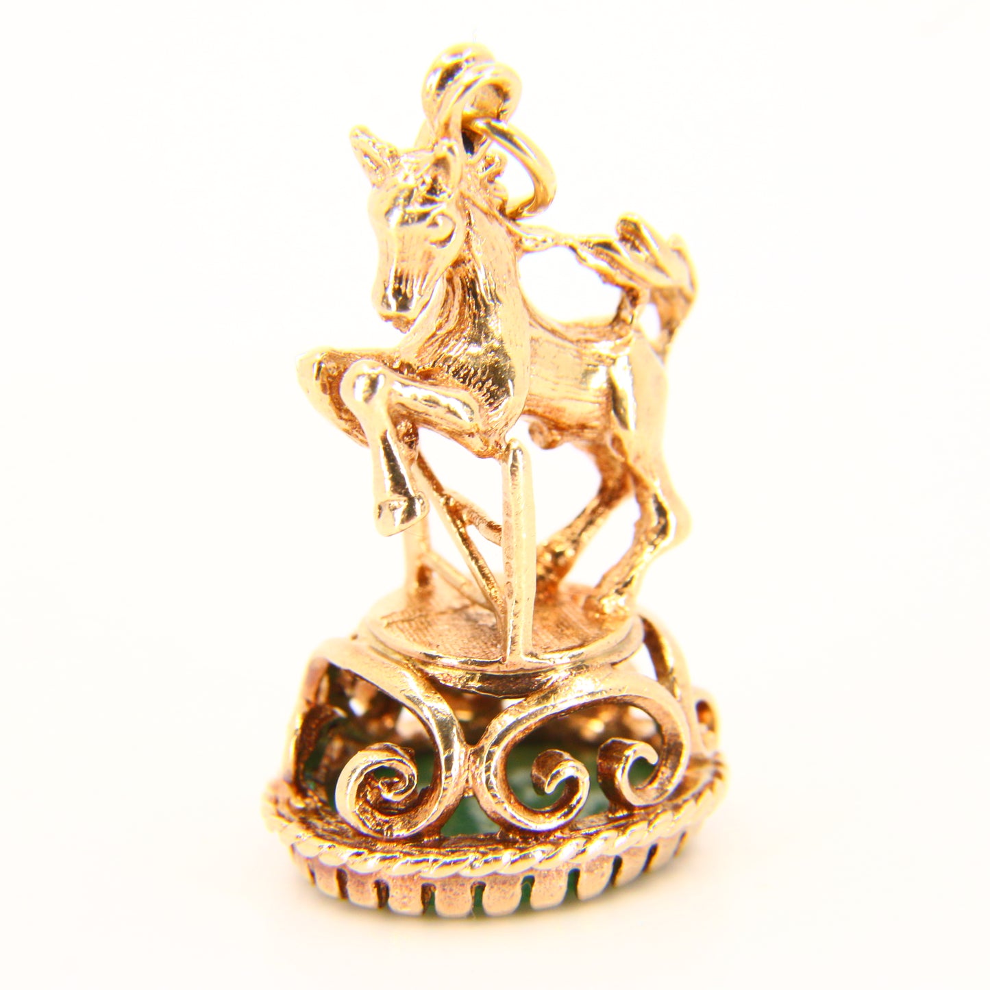 Vintage 9ct Jumping Horse Charm Jade Stone Hallmarked Gold Pendant