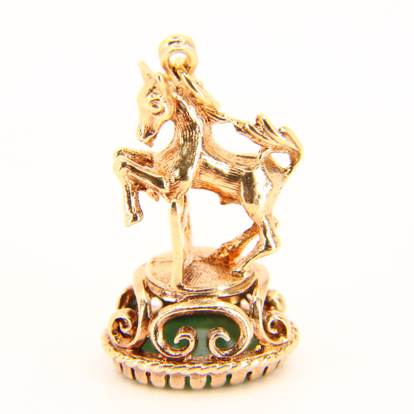 Vintage 9ct Jumping Horse Charm Jade Stone Hallmarked Gold Pendant
