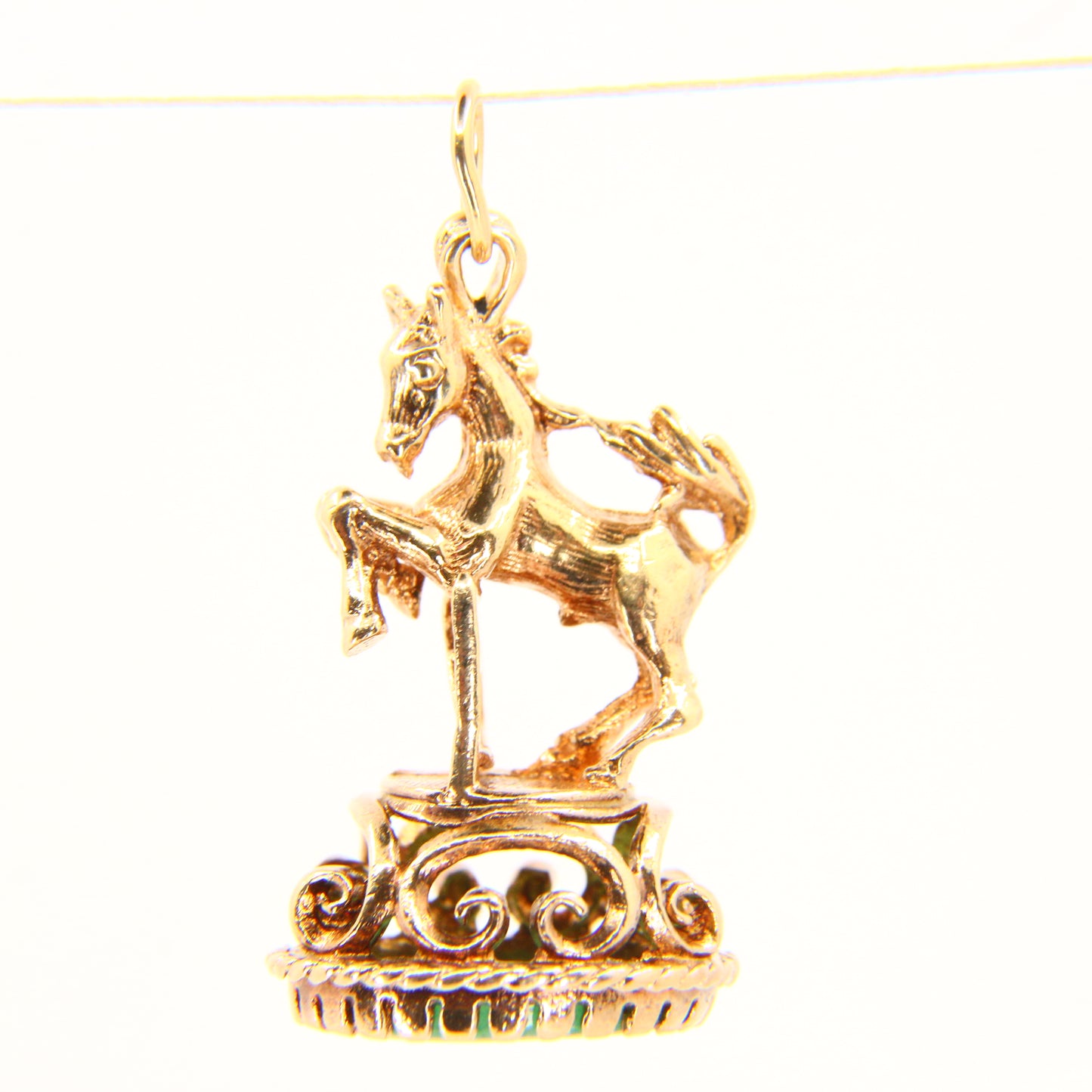 Vintage 9ct Jumping Horse Charm Jade Stone Hallmarked Gold Pendant
