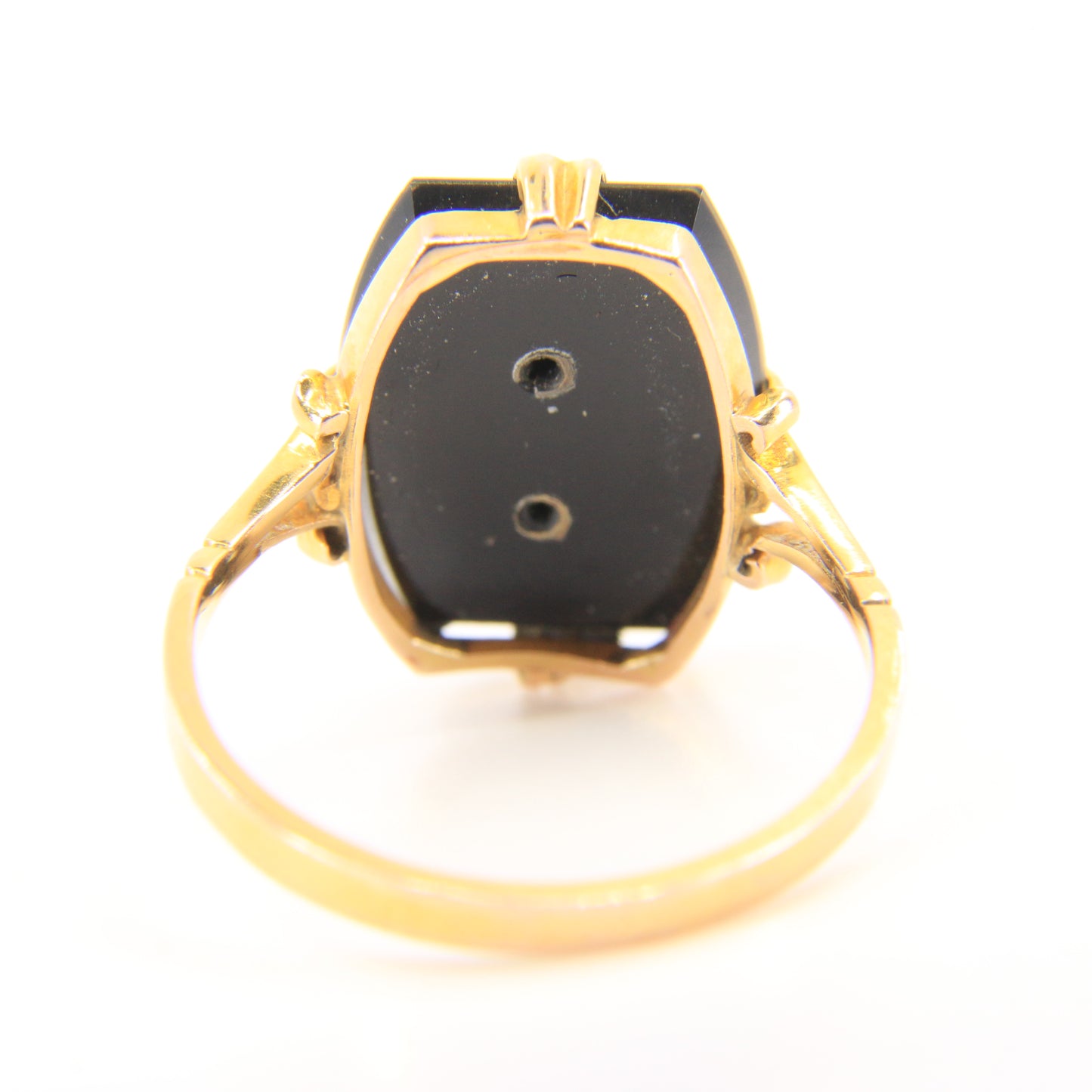 Antique 9ct Hallmarked Yellow Gold Onyx Victorian E Mourning Ring UK Size O 1/2 Boxed