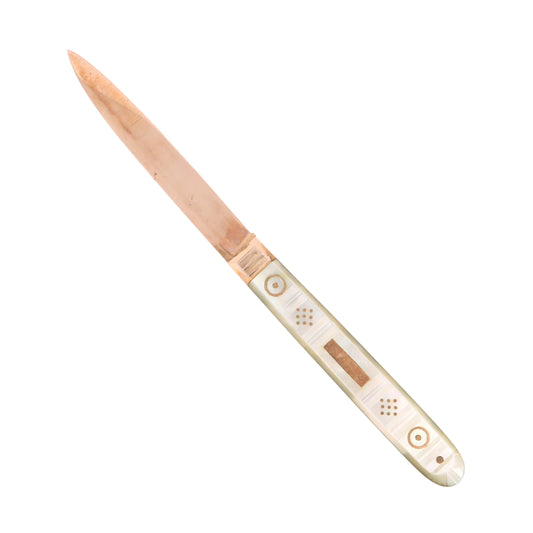 Antique 14K Gold Mother of Pearl Folding Fruit Knife Pocket Knife A.M. Initials