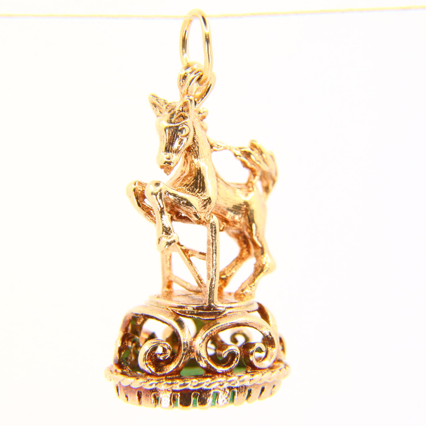 Vintage 9ct Jumping Horse Charm Jade Stone Hallmarked Gold Pendant