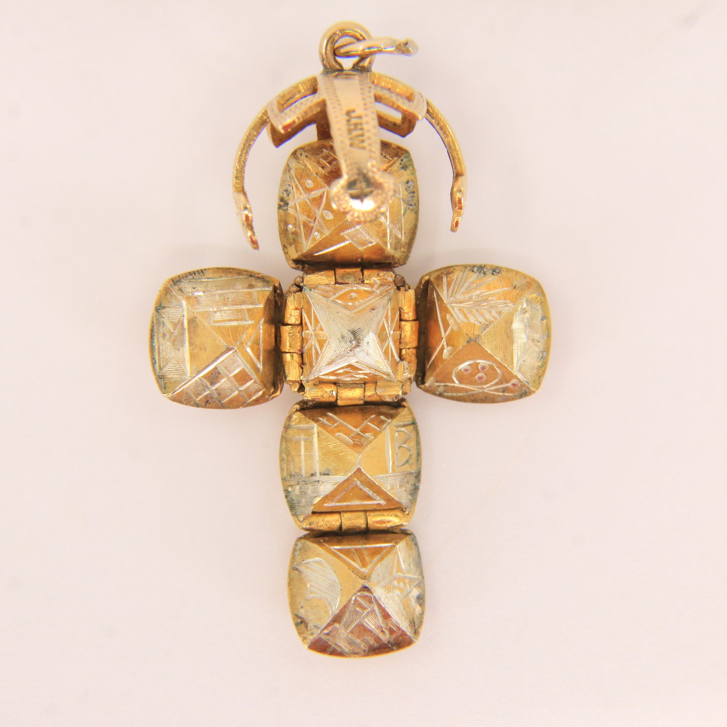 Vintage Gold Silver Masonic Ball Pendant Folding Orb Cross Engraved Freemason