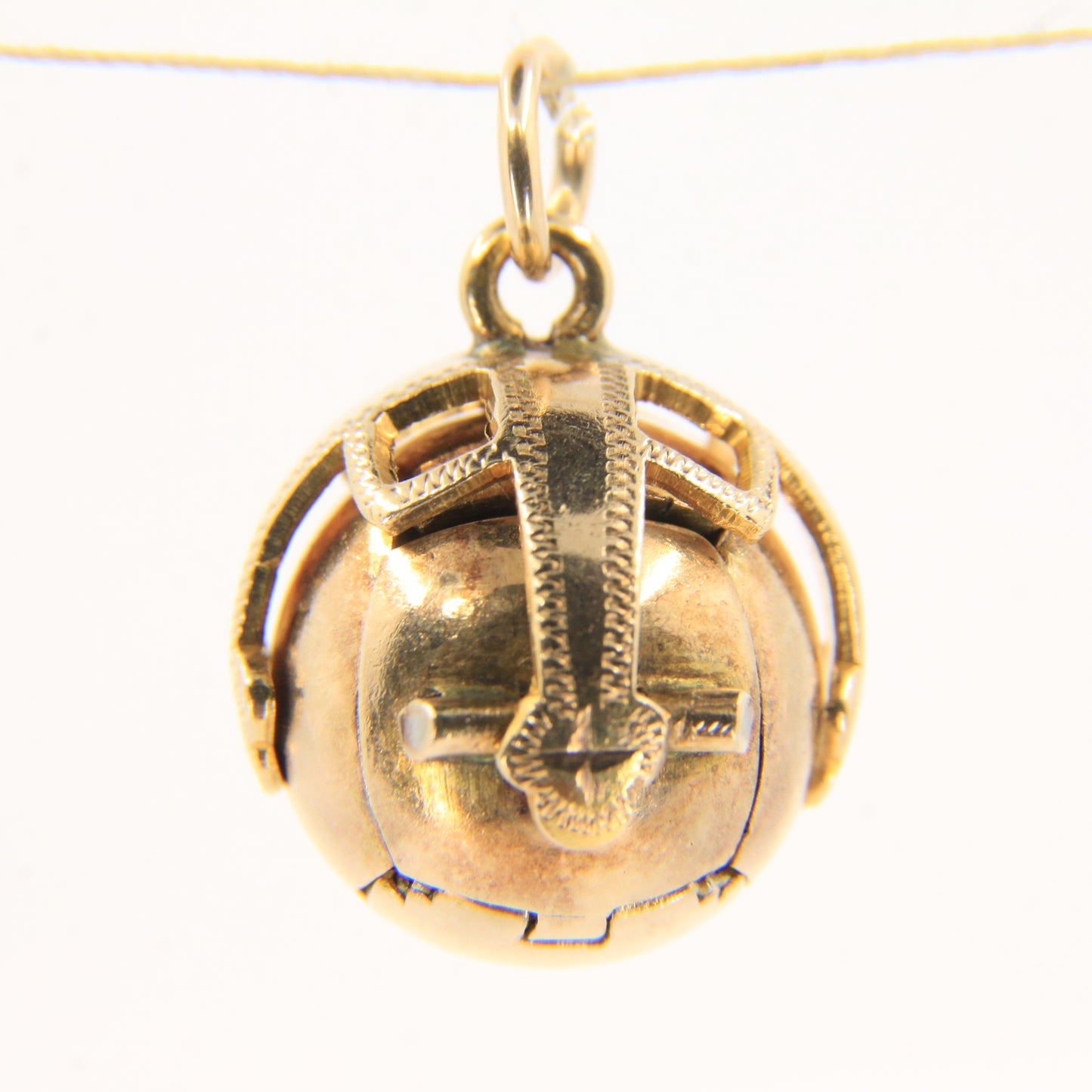 Vintage Gold Silver Masonic Ball Pendant Folding Orb Cross Engraved Freemason