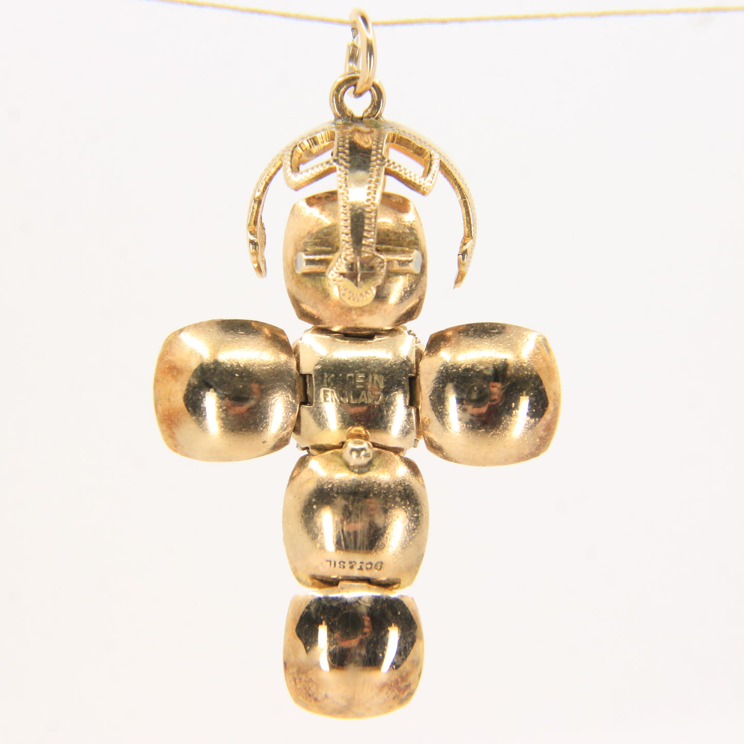 Vintage Gold Silver Masonic Ball Pendant Folding Orb Cross Engraved Freemason