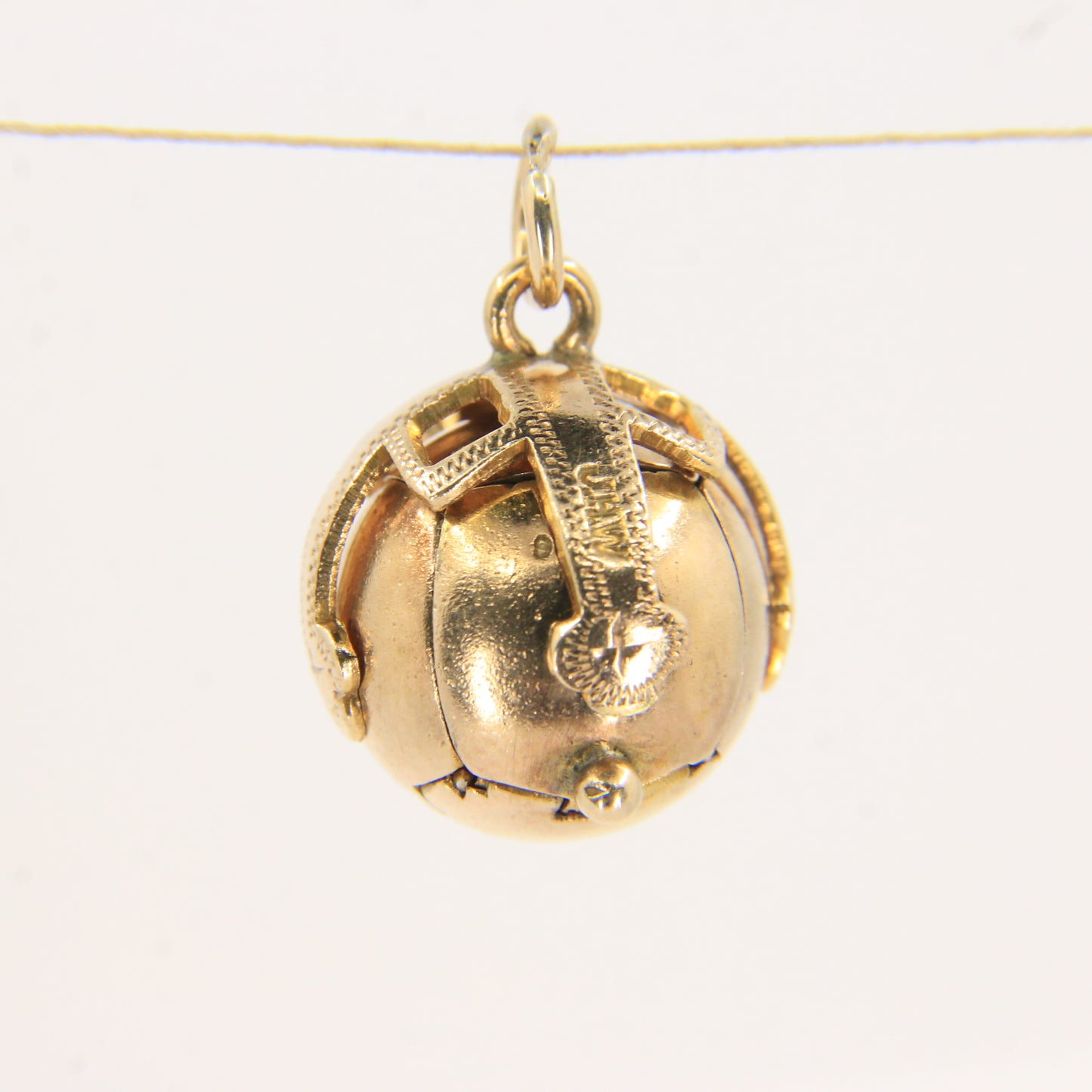 Vintage Gold Silver Masonic Ball Pendant Folding Orb Cross Engraved Freemason
